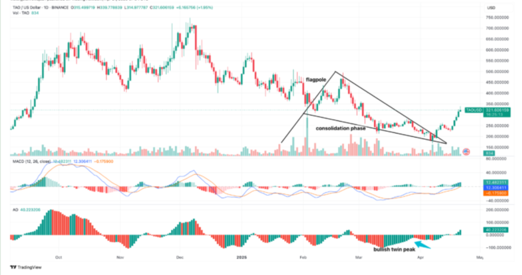 TAO/USD price chart for 24 hours period