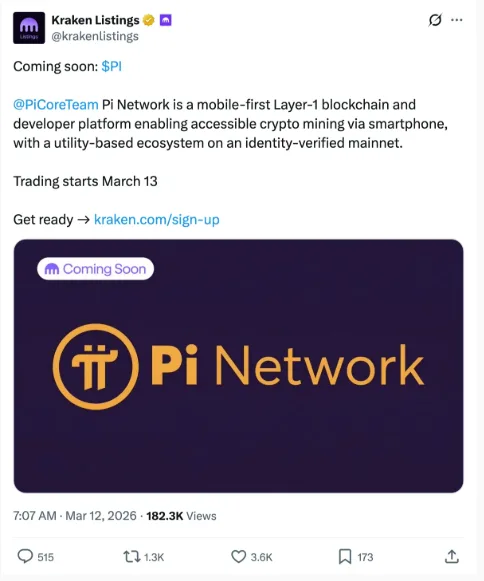 Kraken confirms Pi Network listing post on X