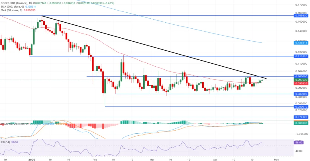 DOGE/USDT price chart for 24 hours period
