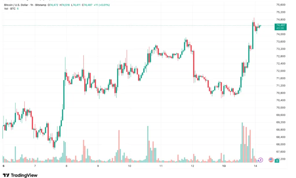 BTC/USD PRICE CHART FOR 1 HOUR PERIOD