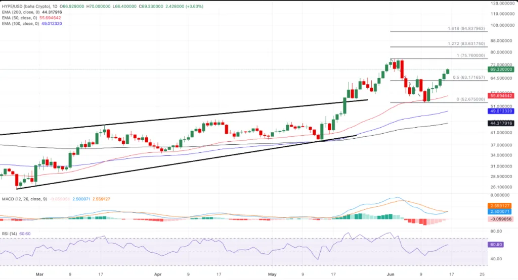 HYPE/USD PRICE CHART FOR 24 HOIRS PERIOD