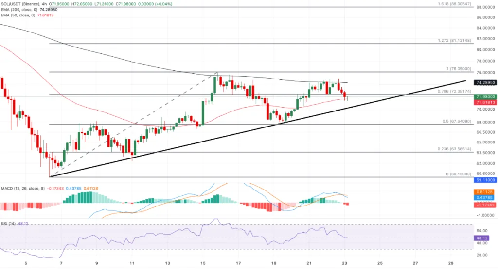 SOL/USDT PRICE CHART FOR 24 HOURS PERIOD