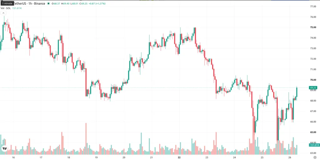 SOL/USDT PRICE CHART FOR 1 HOUR PERIOD