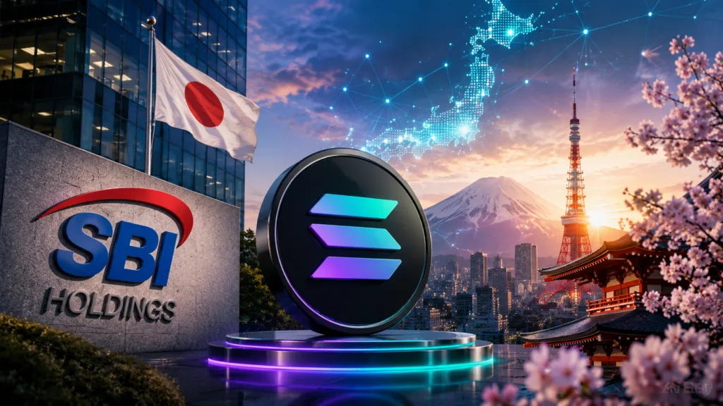 Futuristic Tokyo with crypto and tradition solana