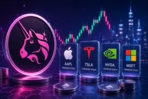 Tokenized Stocks in a Neon Crypto City uniswap