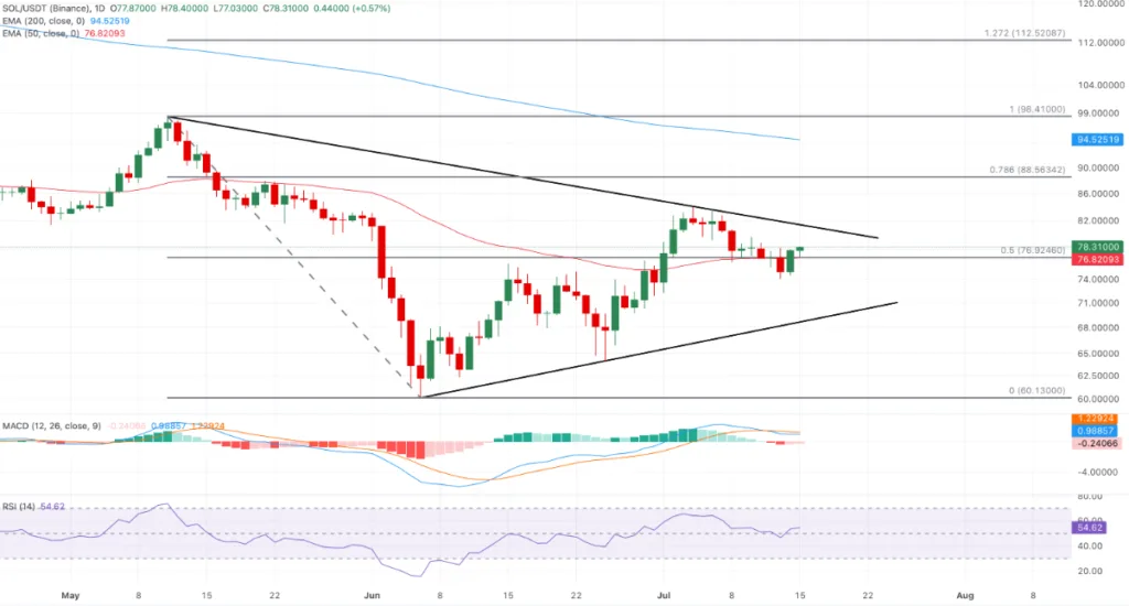 SOL/USDT price price chart for 24 hours period
