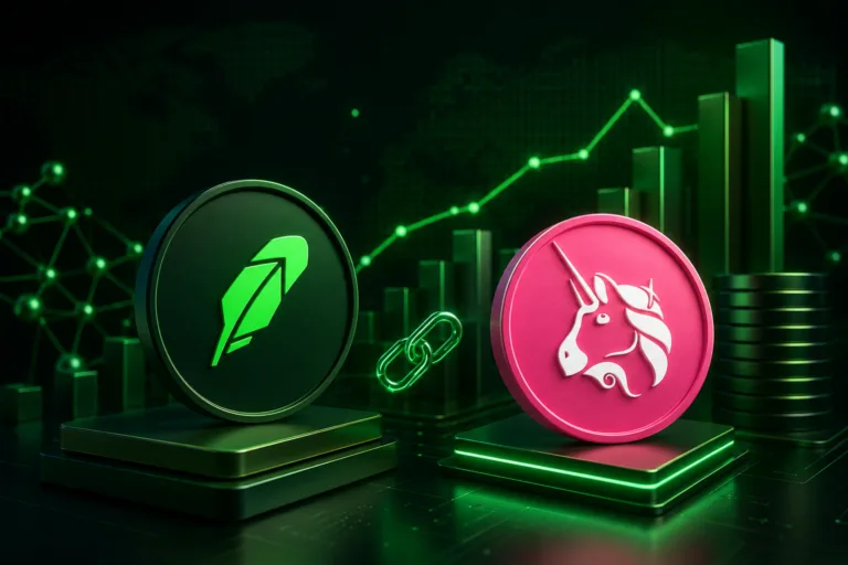 obinhood Chain and Uniswap symbols with a rising blockchain chart representing rapid TVL growth.