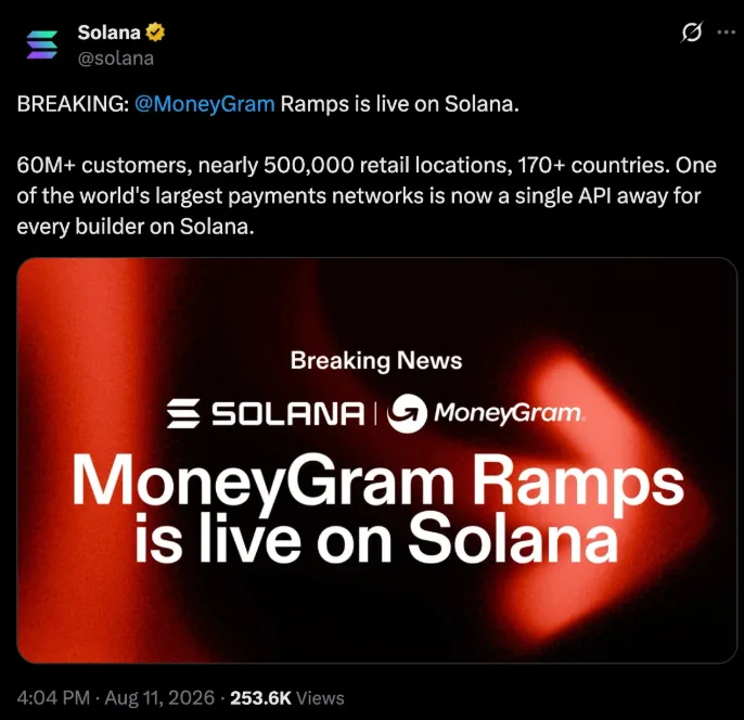 MoneyGram Ramps is live on Solana from X