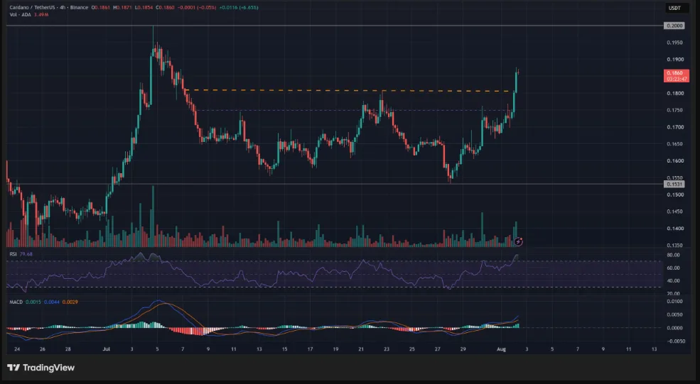 CARDANO/TetherUS price chart for 4 hours period