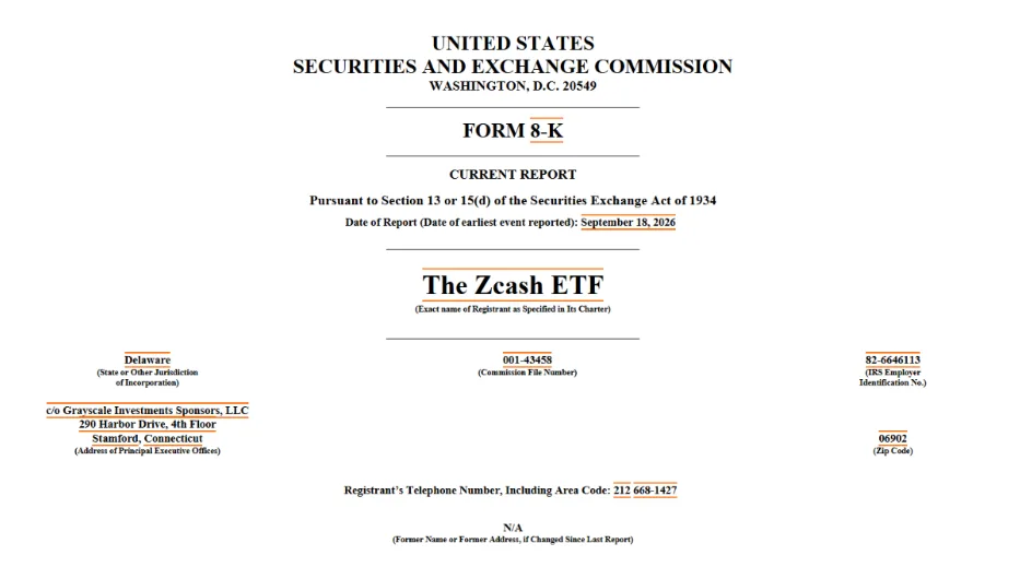 FORM OF ZCASH FILLINGS