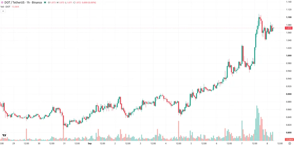 POLKADOT/TetherUS price chart for 1 hour period