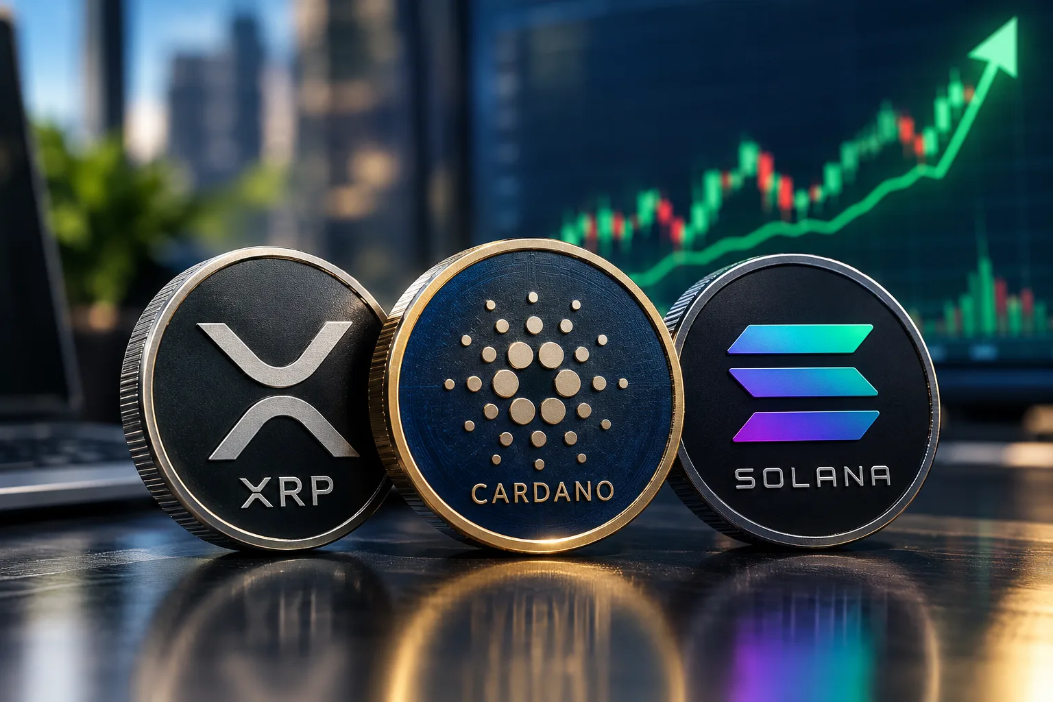 XRP, CARDANO AND SOLANA IMAGE
