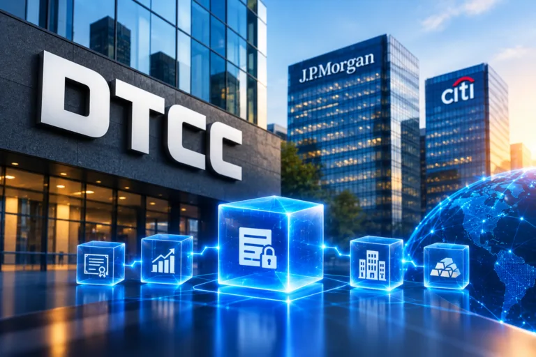 DTCC building with JPMorgan and Citi towers in the background