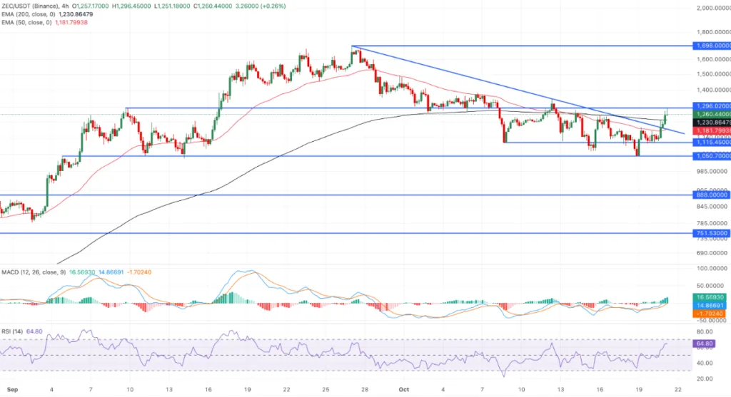 ZEC/USDT PRICE CHART FOR 24 HOURS PERIOD