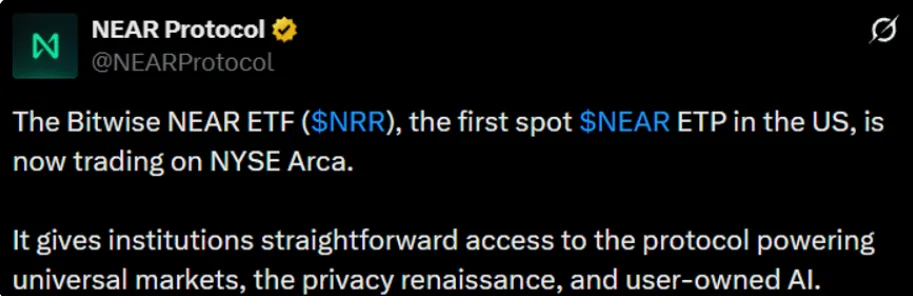 BITWISE NEAR ETF LAUNCH POST FROM NEAR PROTOCOL